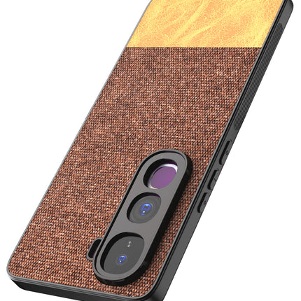 Kapa Soft Fabric & Leather Hybrid Protective Back Cover for Vivo Y400 Pro 5G | Shockproof Slim Hard Anti Slip Back Case (Brown) - Mobizang