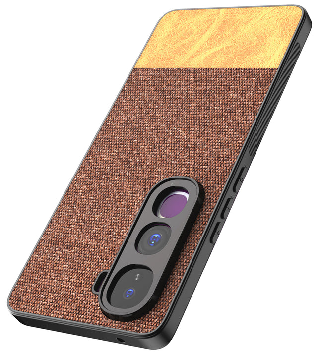 Kapa Soft Fabric & Leather Hybrid Protective Back Cover for Vivo Y400 Pro 5G | Shockproof Slim Hard Anti Slip Back Case (Brown) - Mobizang