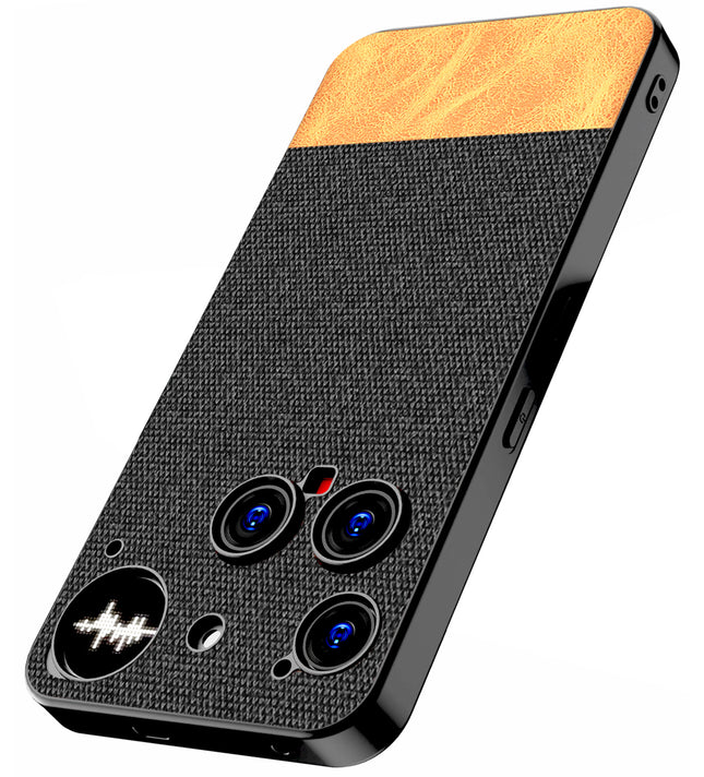 Kapa Soft Fabric & Leather Hybrid Protective Back Cover for Nothing Phone 3 5G | Shockproof Slim Hard Anti Slip Back Case (Black,Brown) - Mobizang
