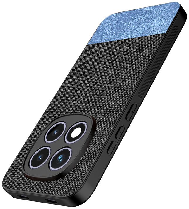 Kapa Soft Fabric & Leather Hybrid Protective Back Cover for Redmi Note 15 Pro 5G | Shockproof Slim Hard Anti Slip Back Case (Black,Blue)