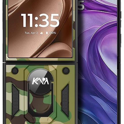 Kapa Tank Back Cover for Moto Razr 50 Ultra | Inbuilt Ring + Slider Shockproof Lens Protection Bumper Back Case (Green)