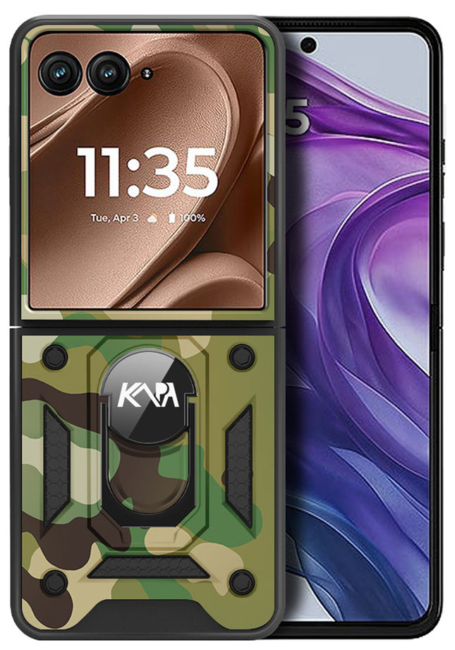 Kapa Tank Back Cover for Moto Razr 50 Ultra | Inbuilt Ring + Slider Shockproof Lens Protection Bumper Back Case (Green)