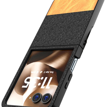 Kapa Soft Fabric & Leather Hybrid Protective Back Cover for Moto Razr 60 Ultra | Shockproof Slim Hard Anti Slip Back Case (Black,Brown) - Mobizang