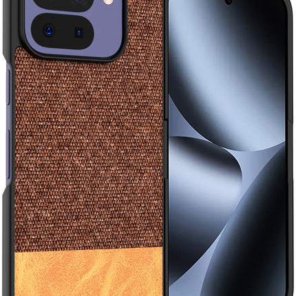 Kapa Soft Fabric & Leather Hybrid Protective Back Cover for Google Pixel 10 PRO FOLD | Shockproof Slim Hard Anti Slip Back Case (Brown)