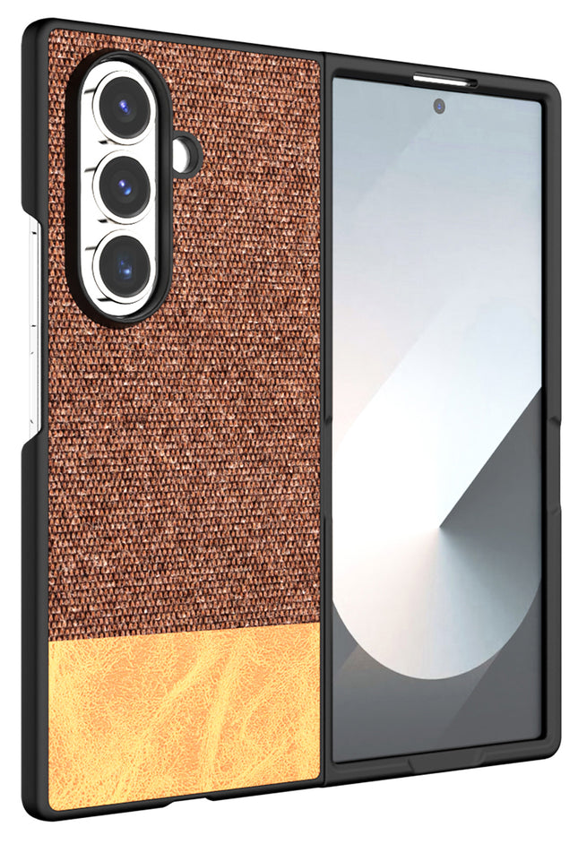 Kapa Soft Fabric & Leather Hybrid Protective Back Cover for Samsung Galaxy Z Fold 7 | Shockproof Slim Hard Anti Slip Back Case (Brown) - Mobizang