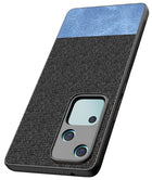 Kapa Soft Fabric & Leather Hybrid Protective Back Cover for Vivo V30 (5G) | Shockproof Slim Hard Anti Slip Back Case (Black,Blue) - Mobizang