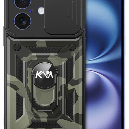 Kapa Tank Back Cover for Apple iPhone 17 | Inbuilt Ring + Slider Shockproof Lens Protection Bumper Back Case (Black)