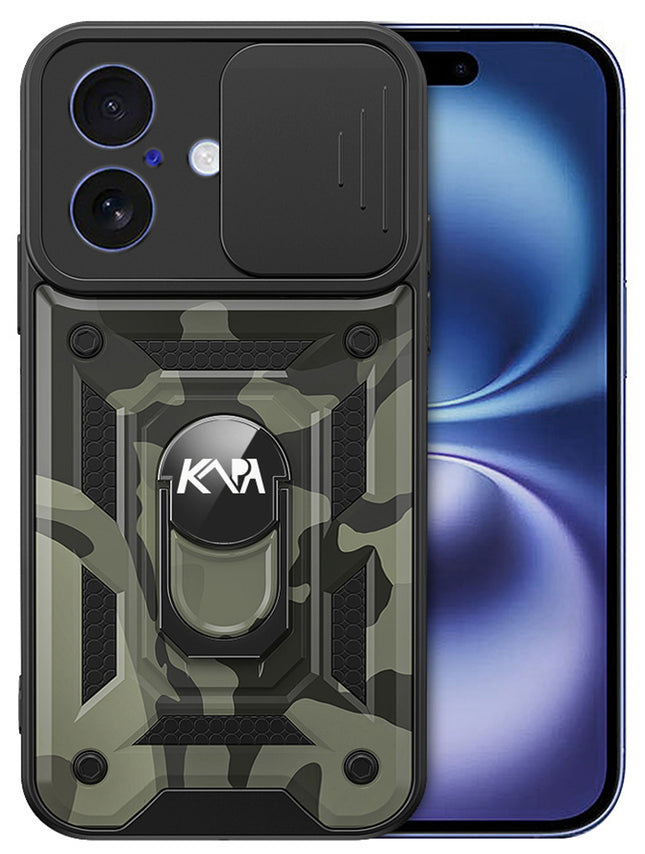 Kapa Tank Back Cover for Apple iPhone 17 | Inbuilt Ring + Slider Shockproof Lens Protection Bumper Back Case (Black)