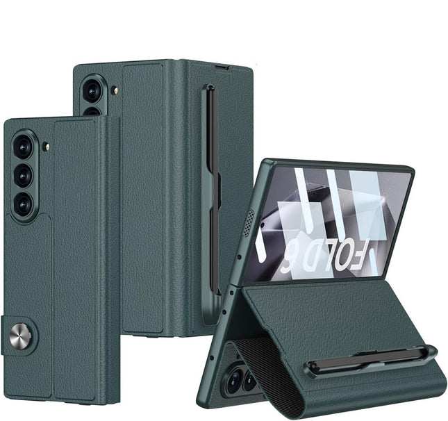 Kapa Leather Flip Case for Samsung Galaxy Z Fold 6 | Inbuilt Fixed S Pen Holder, Slim Hybrid Stand Protection Flip Cover (GreyGreen) - Mobizang