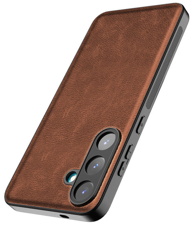 Kapa Tux Leather Back Cover for Samsung Galaxy S25 | Slim Shockproof Camera Protection Bumper Case (Brown)