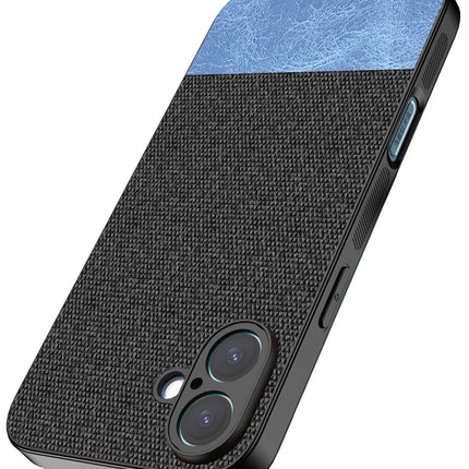 Kapa Soft Fabric & Leather Hybrid Protective Back Cover for Apple iPhone 16 Plus | Shockproof Slim Hard Anti Slip Back Case (Black,Blue) - Mobizang