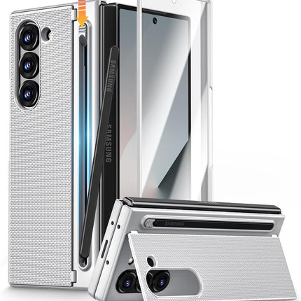 Kapa Textured Grip S Pen Holder Hinge Protection Back Cover for Samsung Galaxy Z Fold6 / Fold 6 | with Inbuilt Glass , Kickstand & S Pen Slot Case (Silver)