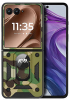 Kapa Tank Back Cover for Moto Razr 60 Ultra | Inbuilt Ring + Slider Shockproof Lens Protection Bumper Back Case (Green)