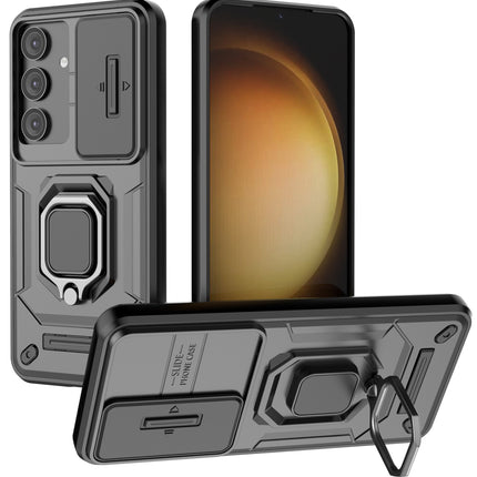 Kapa Armor Slider Back Cover for Samsung Galaxy S25 PLUS | Inbuilt Ring + Camera Slider Shockproof Lens Protection Bumper Back Case (Black)