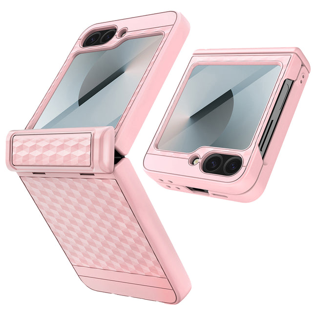 Kapa Geometric Hinge Protection Back Cover for Samsung Galaxy Z Flip5 / Flip 5 | with [Inbuilt Glass] Full Body Shockproof Hard Back Case (Pink)