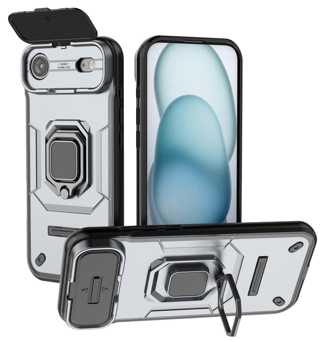 Kapa Armor Slider Back Cover for Apple iPhone 17 Air | Inbuilt Ring + Camera Slider Shockproof Lens Protection Bumper Back Case (Grey)