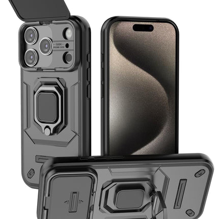 Kapa Armor Slider Back Cover for Apple iPhone 17 Pro | Inbuilt Ring + Camera Slider Shockproof Lens Protection Bumper Back Case (Black)