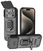 Kapa Armor Slider Back Cover for Apple iPhone 17 Pro | Inbuilt Ring + Camera Slider Shockproof Lens Protection Bumper Back Case (Black)