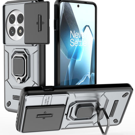 Kapa Armor Slider Back Cover for OnePlus 13 | Inbuilt Ring + Camera Slider Shockproof Lens Protection Bumper Back Case (Grey) - Mobizang