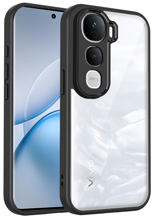Kapa Hawkeye Clear Slim Tough Back Cover for Vivo Y400 Pro 5G | Camera Lens Protector Anti Yellow Shockproof Clear Hybrid Case Cover (Black Sides)