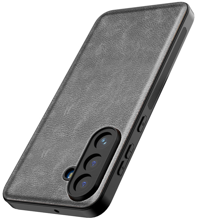 Kapa Tux Leather Back Cover for Samsung Galaxy M36 / F36 5G | Slim Shockproof Camera Protection Bumper Case (Grey)