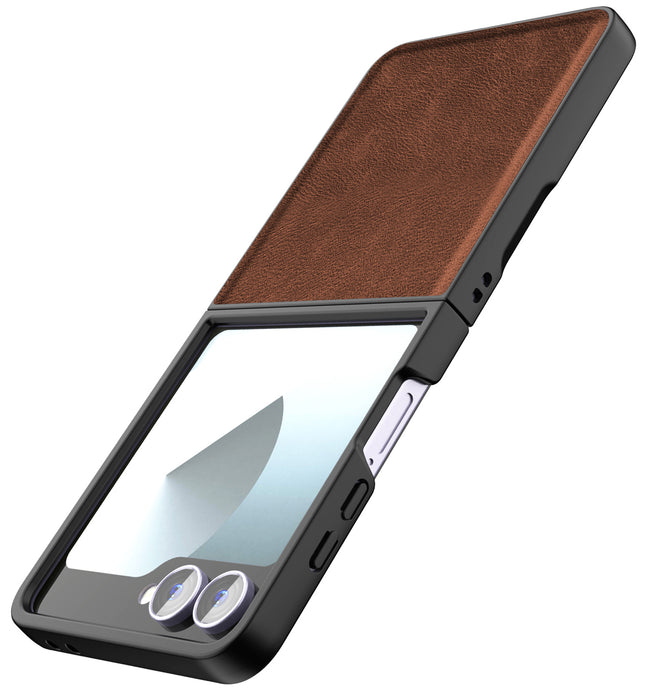 Kapa Tux Leather Back Cover for Samsung Galaxy Z Flip 7 | Slim Shockproof Camera Protection Bumper Case (Brown) - Mobizang