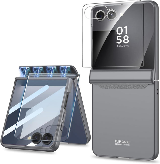 Kapa Ultra Thin Back Cover for Galaxy Z Flip7 / Z Flip 7 | with [Magnetic Hinge Protection] and Inbuilt Glass Window Protection (Grey)