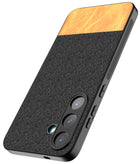 Kapa Soft Fabric & Leather Hybrid Protective Back Cover for Samsung Galaxy S25 Plus | Shockproof Slim Hard Anti Slip Back Case (Black,Brown) - Mobizang