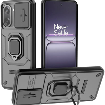Kapa Armor Slider Back Cover for OnePlus Nord CE 5 | Inbuilt Ring + Camera Slider Shockproof Lens Protection Bumper Back Case (Black)