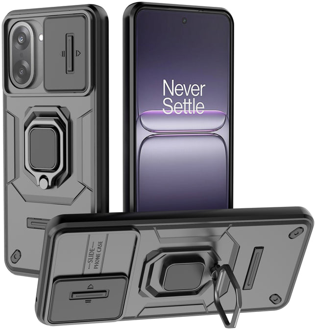 Kapa Armor Slider Back Cover for OnePlus Nord CE 5 | Inbuilt Ring + Camera Slider Shockproof Lens Protection Bumper Back Case (Black)