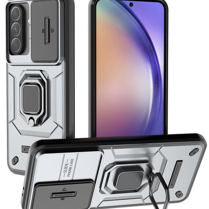 Kapa Armor Slider Back Cover for Samsung Galaxy A36 | Inbuilt Ring + Camera Slider Shockproof Lens Protection Bumper Back Case (Grey)