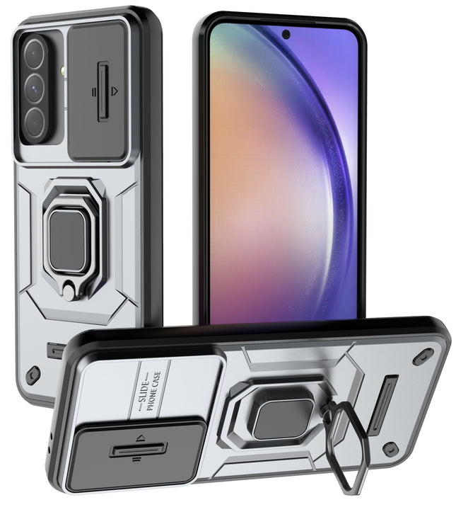 Kapa Armor Slider Back Cover for Samsung Galaxy A36 | Inbuilt Ring + Camera Slider Shockproof Lens Protection Bumper Back Case (Grey)