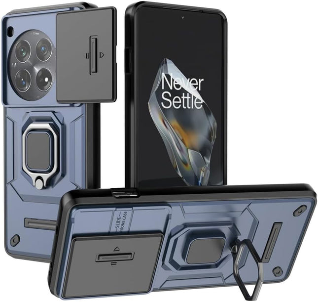 Kapa Armor Slider Back Cover for OnePlus 12R | Inbuilt Ring + Camera Slider Shockproof Lens Protection Bumper Back Case (Blue)