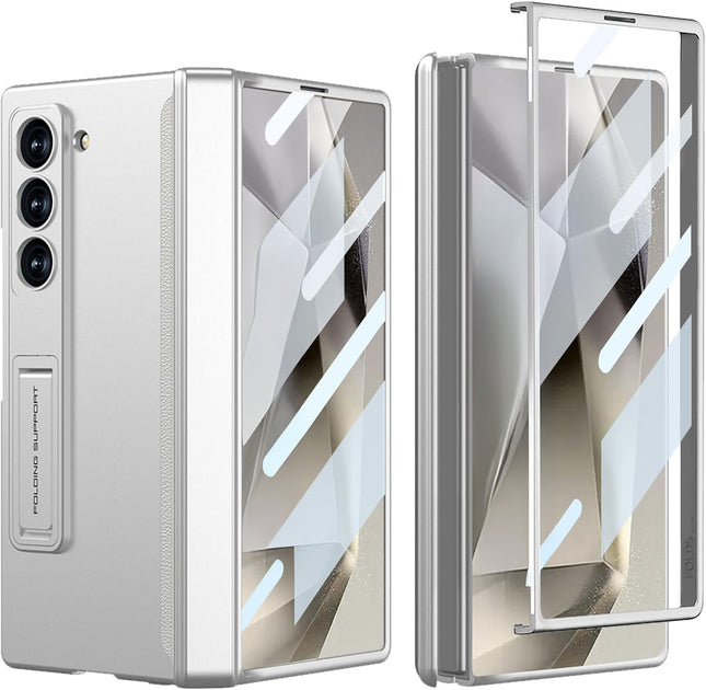 Kapa Magnetic Hinge with Inbuilt Stand Case for Samsung Galaxy Z Fold 7 | Shockproof Stand Hybrid Bumper Back Cover (Silver) - Mobizang