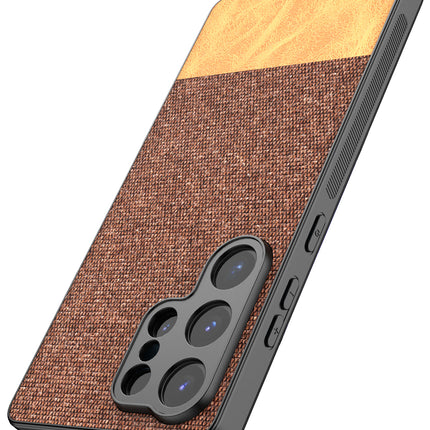 Kapa Soft Fabric & Leather Hybrid Protective Back Cover for Samsung Galaxy S25 Ultra | Shockproof Slim Hard Anti Slip Back Case (Brown)