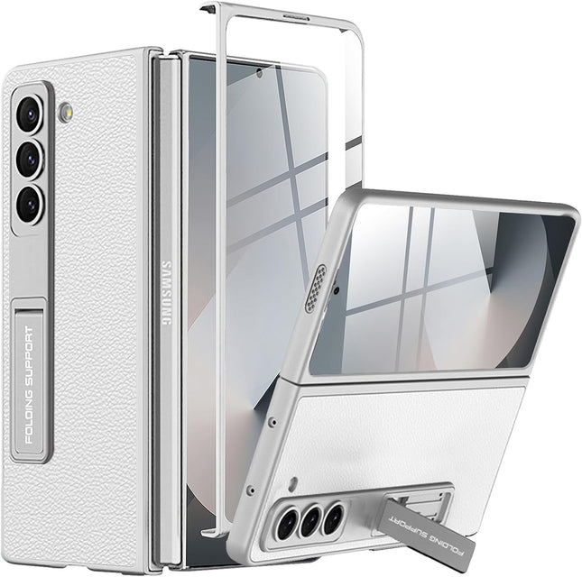Kapa Leather Case for Samsung Galaxy Z Fold 6 | Inbuilt Stand Hybrid Back Cover (Silver)