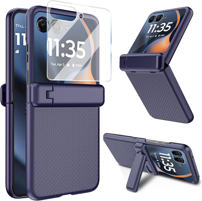Kapa Textured Grip with Stand Hinge Protection Back Cover for Moto Razr 60 Ultra | with [Inbuilt Glass] Full Body Shockproof Hard Back Case (Blue)