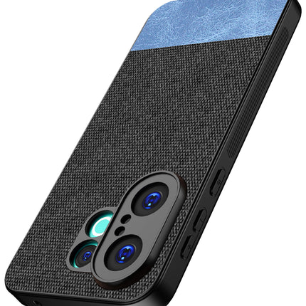 Kapa Soft Fabric & Leather Hybrid Protective Back Cover for Vivo X200 FE 5G | Shockproof Slim Hard Anti Slip Back Case (Black,Blue)