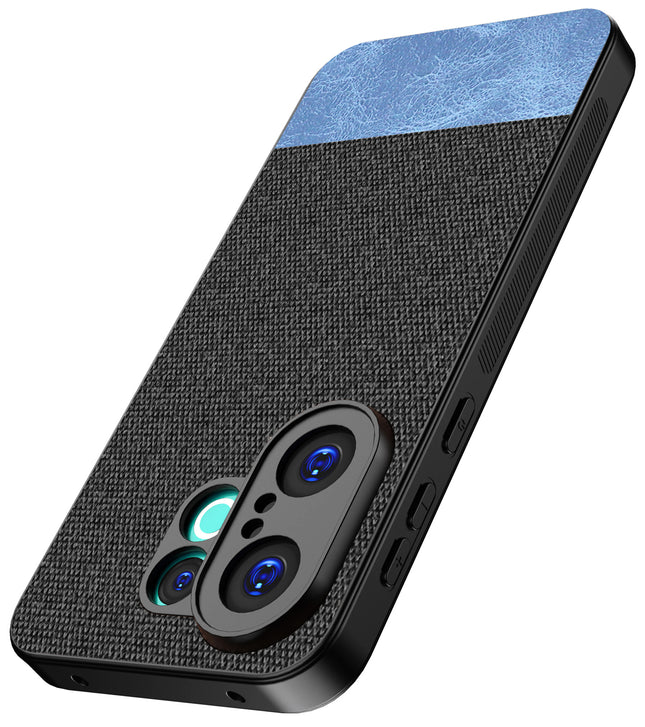 Kapa Soft Fabric & Leather Hybrid Protective Back Cover for Vivo X200 FE 5G | Shockproof Slim Hard Anti Slip Back Case (Black,Blue)