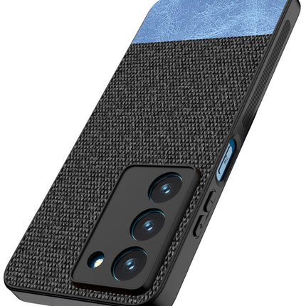 Kapa Soft Fabric & Leather Hybrid Protective Back Cover for Realme 14X | Shockproof Slim Hard Anti Slip Back Case (Black,Blue) - Mobizang