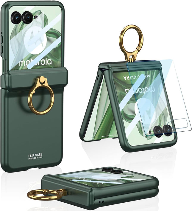 Kapa Magnetic Hinge and Ring Back Cover for Motorola Razr 60 Ultra | Ultra Thin Shockproof Slim Hard Protective Case (Green)