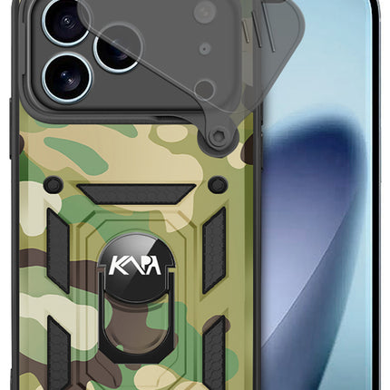 Kapa Tank Back Cover for Apple iPhone 17 Pro | Inbuilt Ring + Slider Shockproof Lens Protection Bumper Back Case (Green)