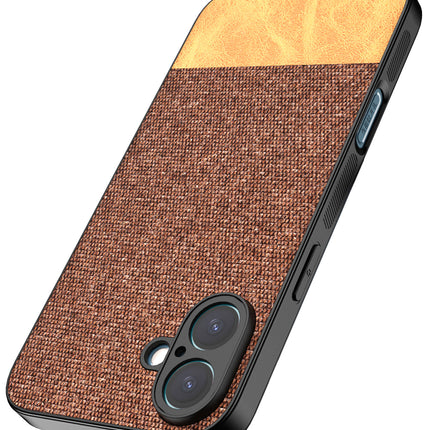 Kapa Soft Fabric & Leather Hybrid Protective Back Cover for Apple iPhone 16 Plus | Shockproof Slim Hard Anti Slip Back Case (Brown)