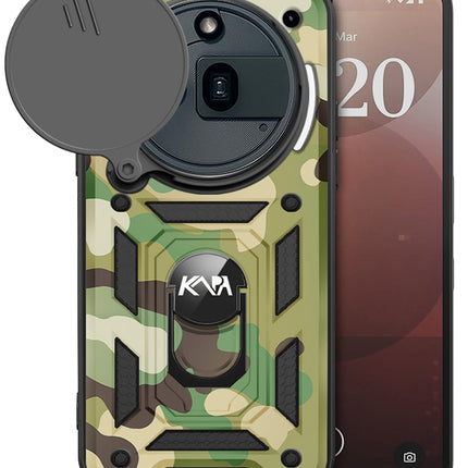 Kapa Tank Back Cover for Nothing Phone 3A Pro | Inbuilt Ring + Slider Shockproof Lens Protection Bumper Back Case (Green) - Mobizang