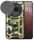 Kapa Tank Back Cover for Nothing Phone 3A Pro | Inbuilt Ring + Slider Shockproof Lens Protection Bumper Back Case (Green) - Mobizang