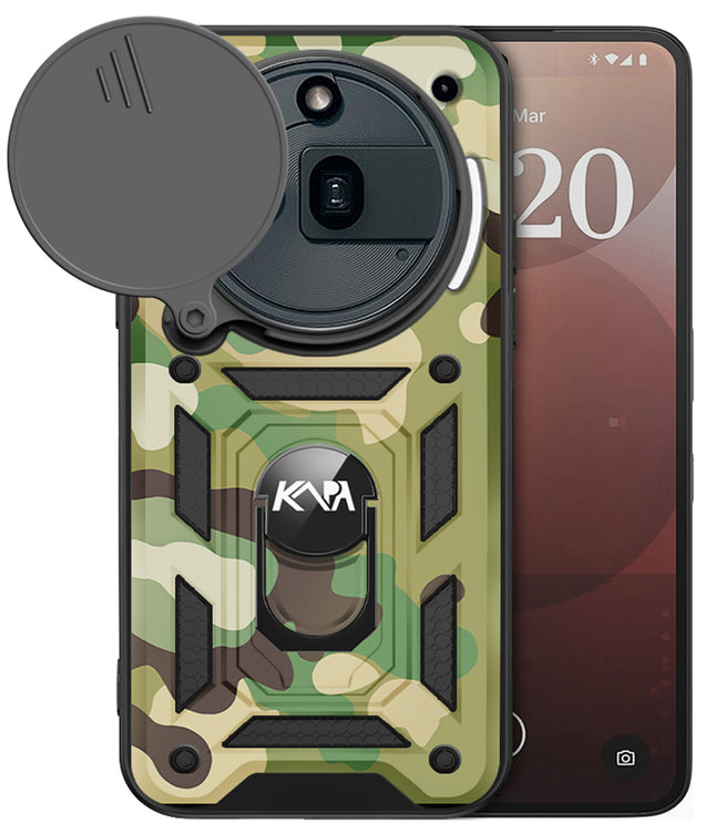 Kapa Tank Back Cover for Nothing Phone 3A Pro | Inbuilt Ring + Slider Shockproof Lens Protection Bumper Back Case (Green) - Mobizang
