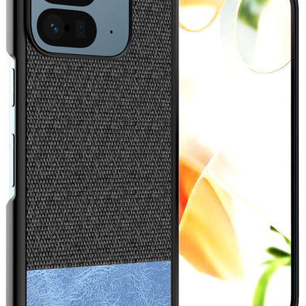 Kapa Soft Fabric & Leather Hybrid Protective Back Cover for Google Pixel 9 Pro Fold | Shockproof Slim Hard Anti Slip Back Case (Black,Blue) - Mobizang