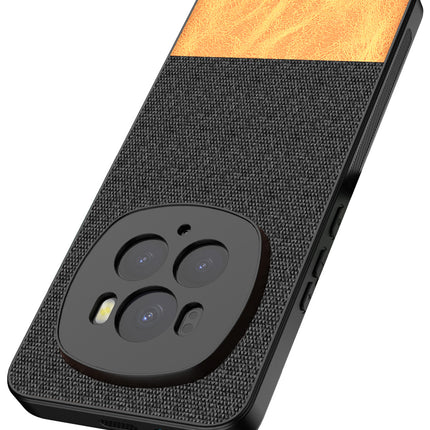 Kapa Soft Fabric & Leather Hybrid Protective Back Cover for Honor Magic 6 PRO | Shockproof Slim Hard Anti Slip Back Case (Black,Brown)
