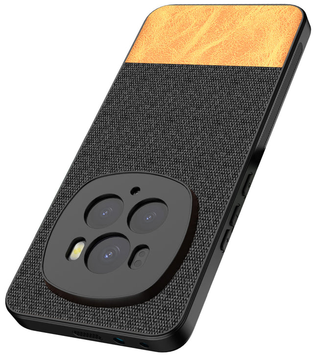 Kapa Soft Fabric & Leather Hybrid Protective Back Cover for Honor Magic 6 PRO | Shockproof Slim Hard Anti Slip Back Case (Black,Brown)
