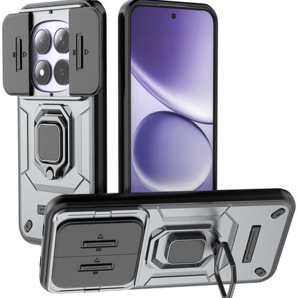 Kapa Armor Slider Back Cover for Redmi Note 15 Pro 5G | Inbuilt Ring + Camera Slider Shockproof Lens Protection Bumper Back Case (Grey)